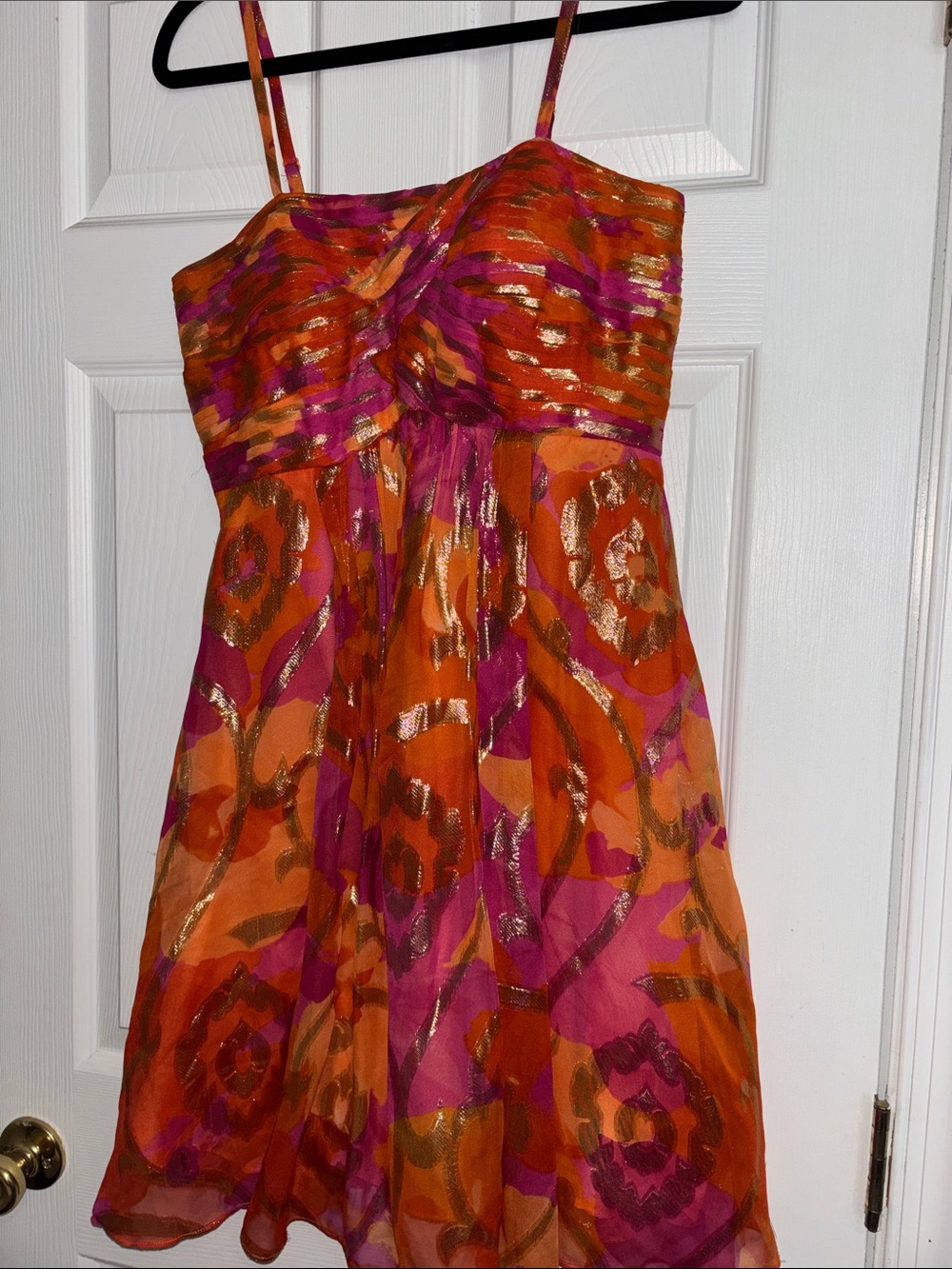 Spaghetti Strap Orange & Hot Pink Floral Party Dress